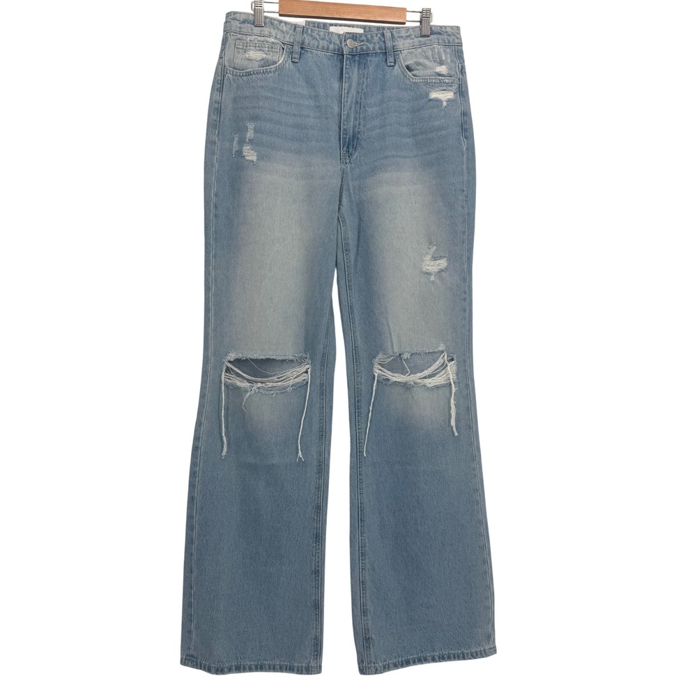 Vervet Blue Leslie 90s Vintage Flare Distressed High Rise Jeans Light Wash Sz 31